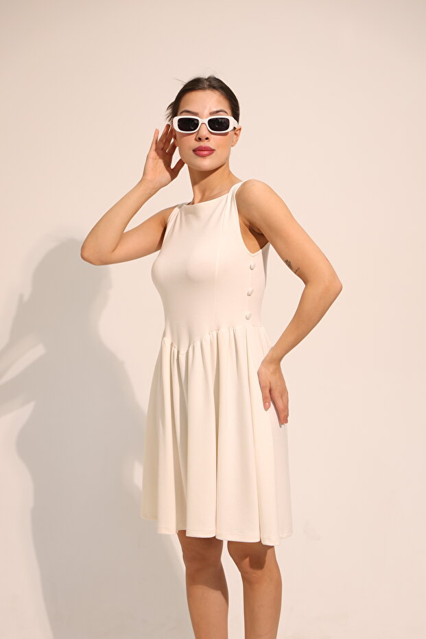 White Button Detailed Dress