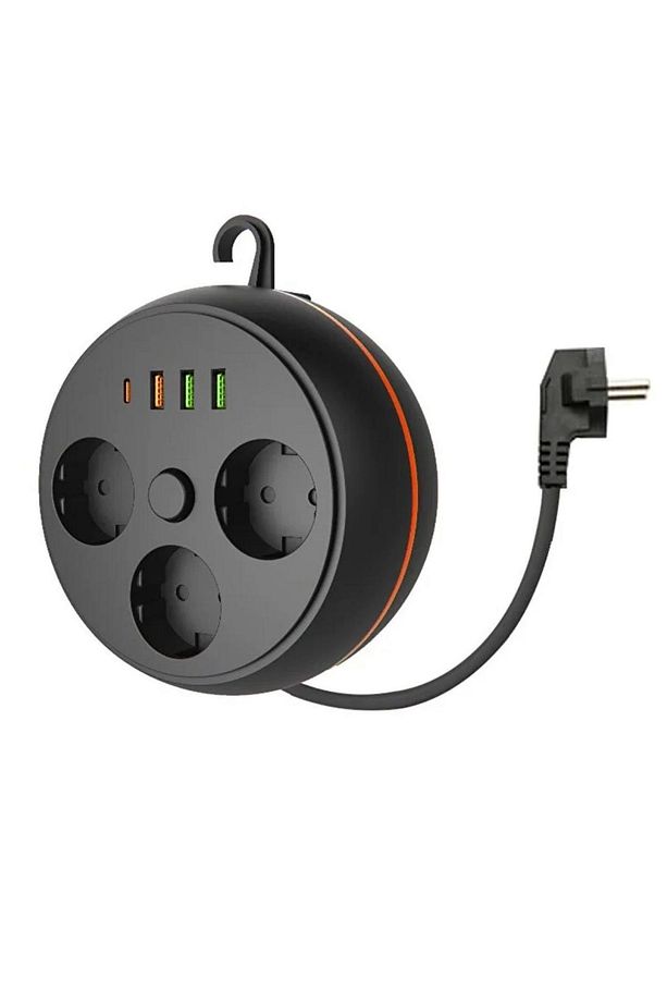 3 Adet Soket,3 Adet Usb Ve 1 Adet Type-c Girişli Termal Akım Korumalı Makaralı Priz 3395 (5047) - 2