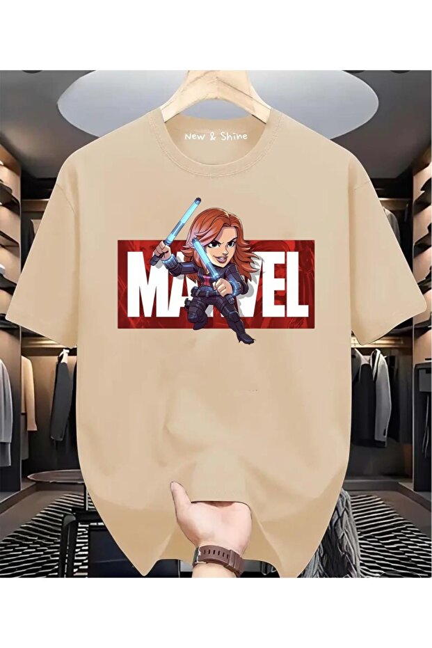 تي شيرت كبير الحجم مطبوع عليه Super Hero Black Widow