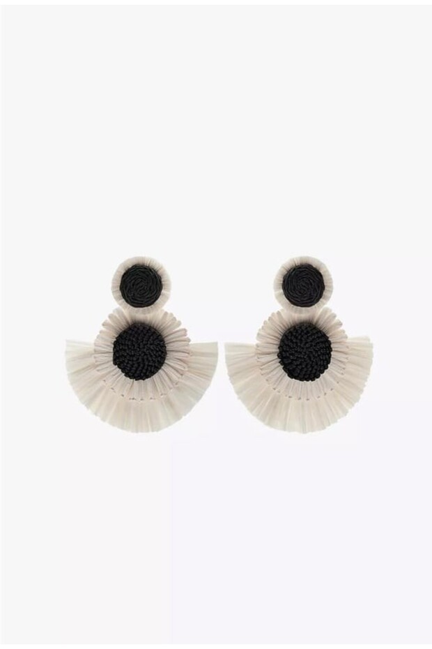 Black and White Straw Knitted Design Earrings