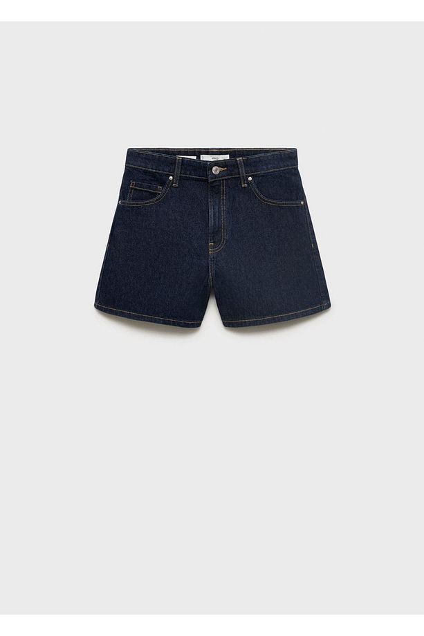 Yüksek bel düz kesim denim şort - 3