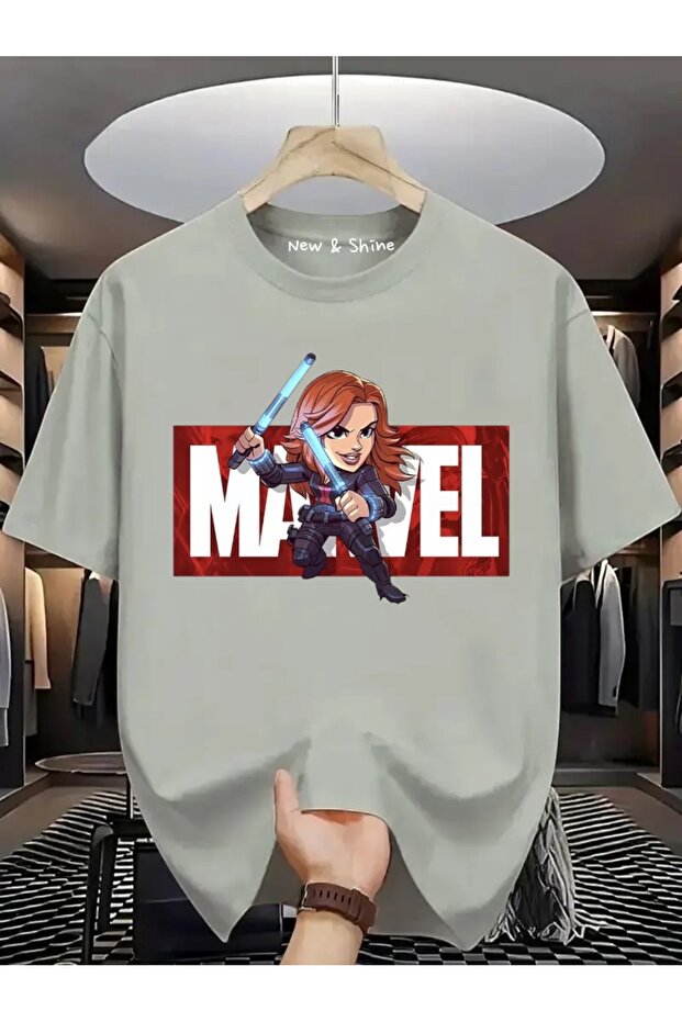 تي شيرت كبير الحجم مطبوع عليه Super Hero Black Widow