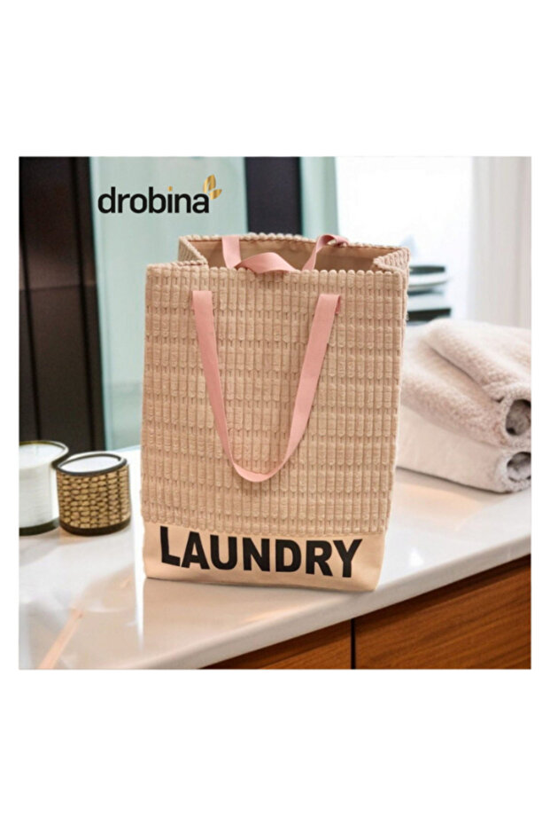 سلة غسيل مستطيلة فرو وردي - 1