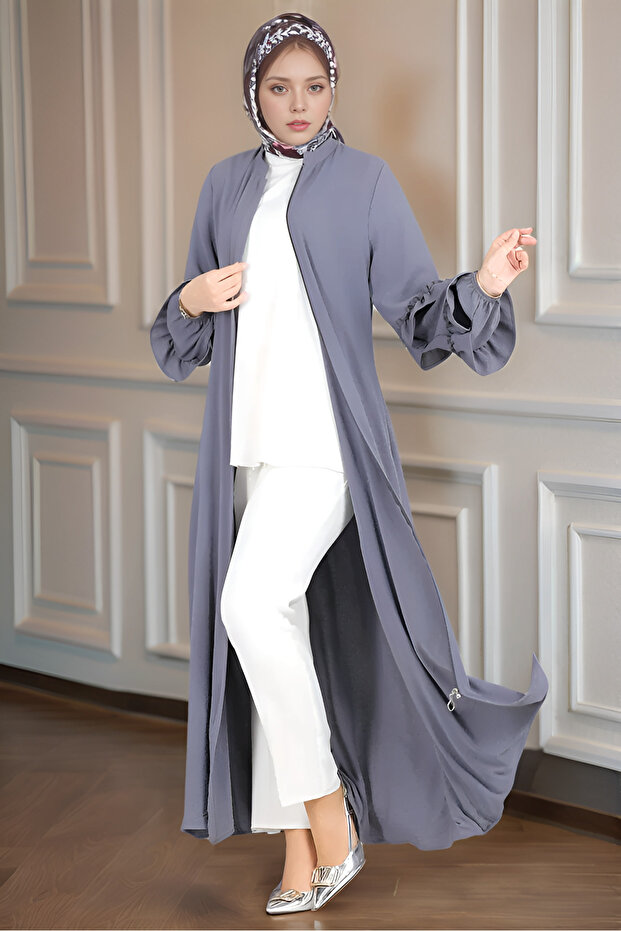 Sleeved Ruffled Ferace with Invisible Zipper