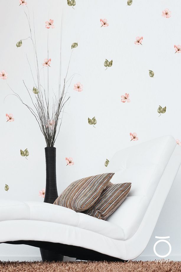 Modern Stil, Dekoratif Sakura Kiraz Çiçeği ve Yaprakları, Ev Dekorasyonu, Şeffaf Duvar Sticker - 2