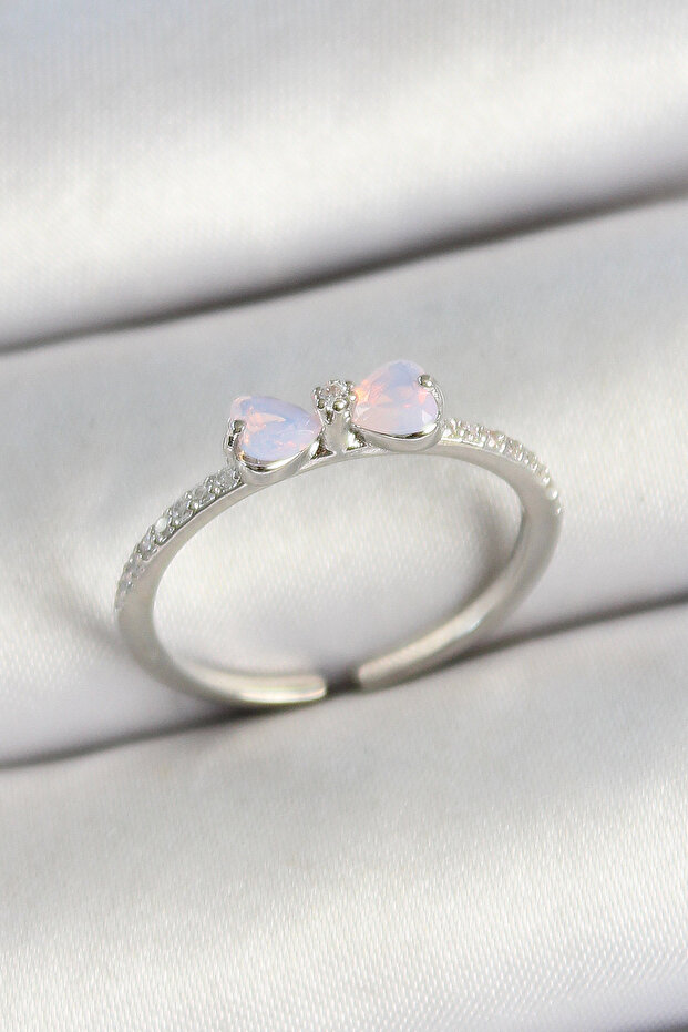 Brass Bow Figured Zircon Stone Gold Color Adjustable Women's Ring Tj-Byk3773