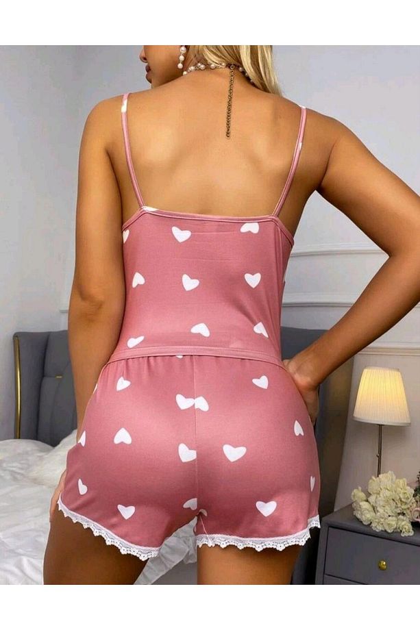 Pembe Askılı Şortlu Alt Üst Pijama Takımı - 2