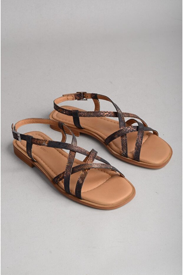 Seç 16213 Genuine Leather Women Sandals Copper Snake