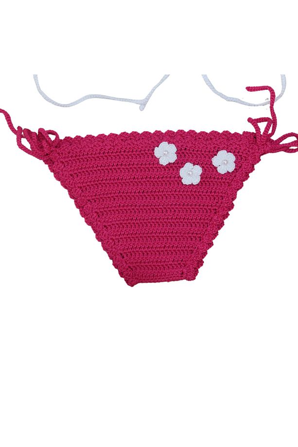 1,5-2 Yaş El Örgüsü İnci Çiçekli Kız Çocuk 3'lü Bikini Seti - 3