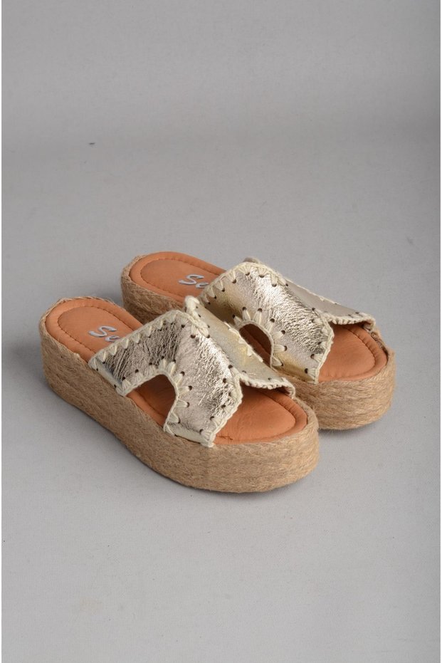 Seç 8100 Genuine Leather Women's Slippers with Wicked Soles (Heel Height: 5 cm) Gold
