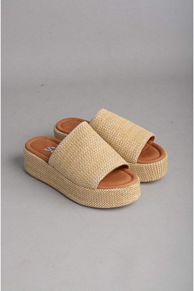 Seç 1746 Women's Slippers with Wedge Heels (Heel Height: 5 cm) Linen