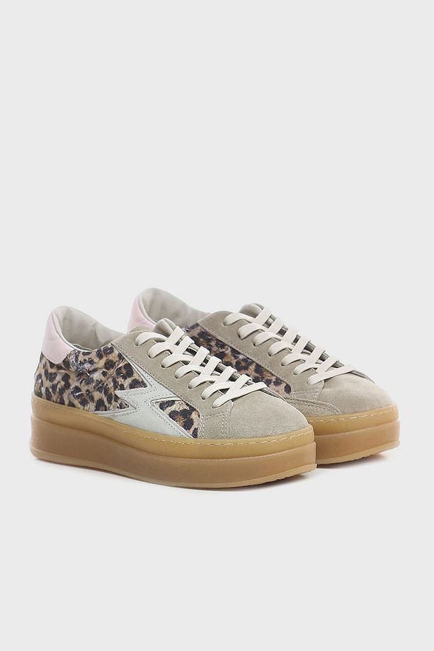 Deri Logolu Leopar ve Süet Detaylı Kalın Taban Sneaker Ayakkabı AYAKKABI ID010 - 2