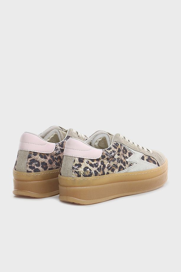 Deri Logolu Leopar ve Süet Detaylı Kalın Taban Sneaker Ayakkabı AYAKKABI ID010 - 6