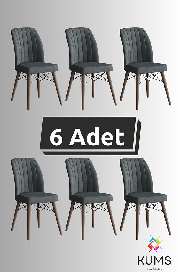 6 Adet Mutfak, Salon ve Yemek Sandalyesi – Silinebilir Kumaş, Kaliteli Sağlam Dolgulu geniş - 1