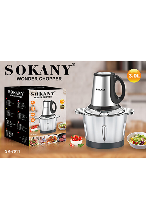 3-Speeds 3L Meat Grinder Chopper Food Processor 4-Blades 800W SK-7011 Black/Silver