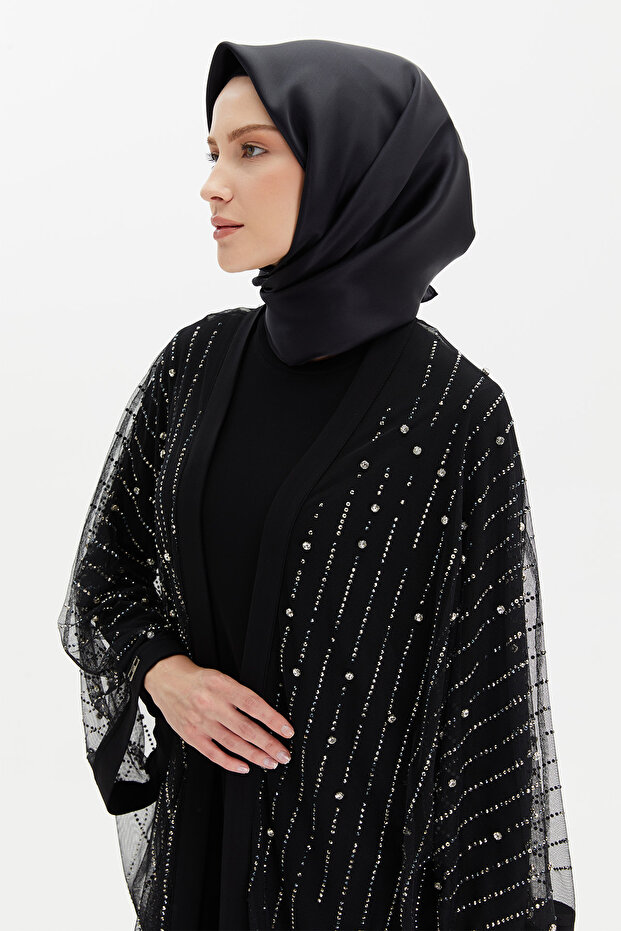 Sıra Taşlı Elbiseli Abaya - 6
