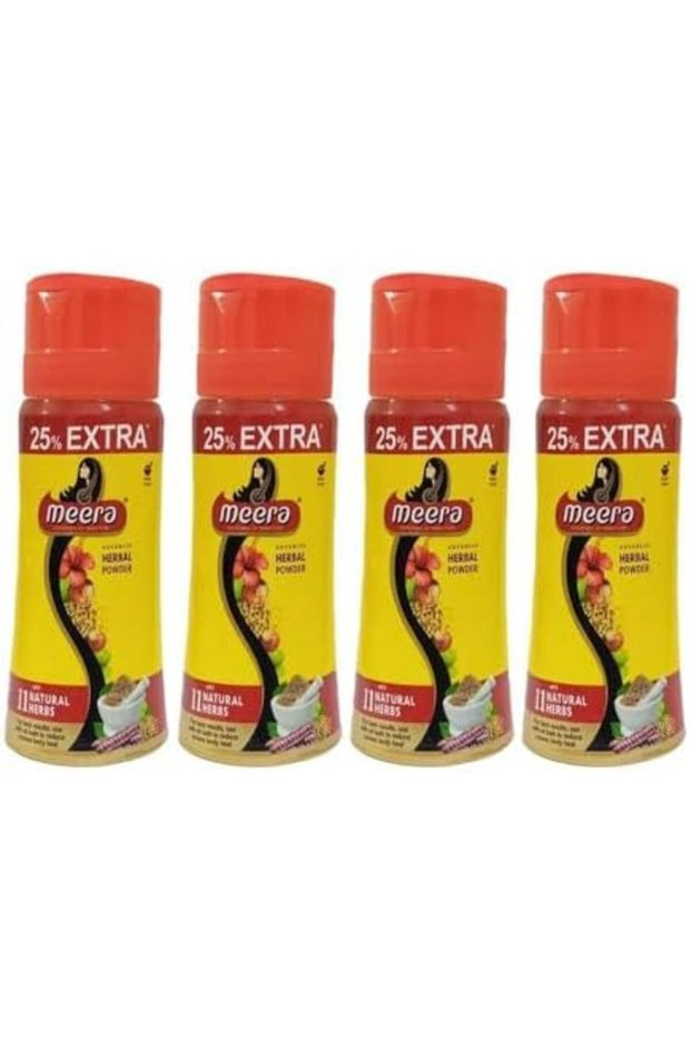 Meera Herbals 4 X Hair Wash Powder Shikakai, Tulsi Powder 120gm Jar X 4= Net. 480g