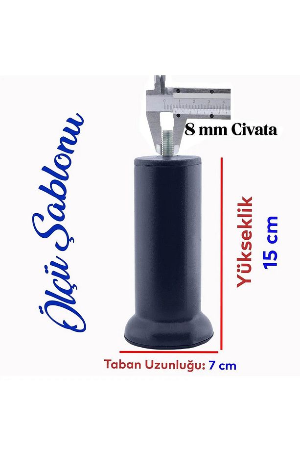 Mobilya Kanepe Yatak Baza Koltuk Destek Ayağı M8 Civata Metal Yükseltici İnce DişAyak 15 cm Antrasit - 5