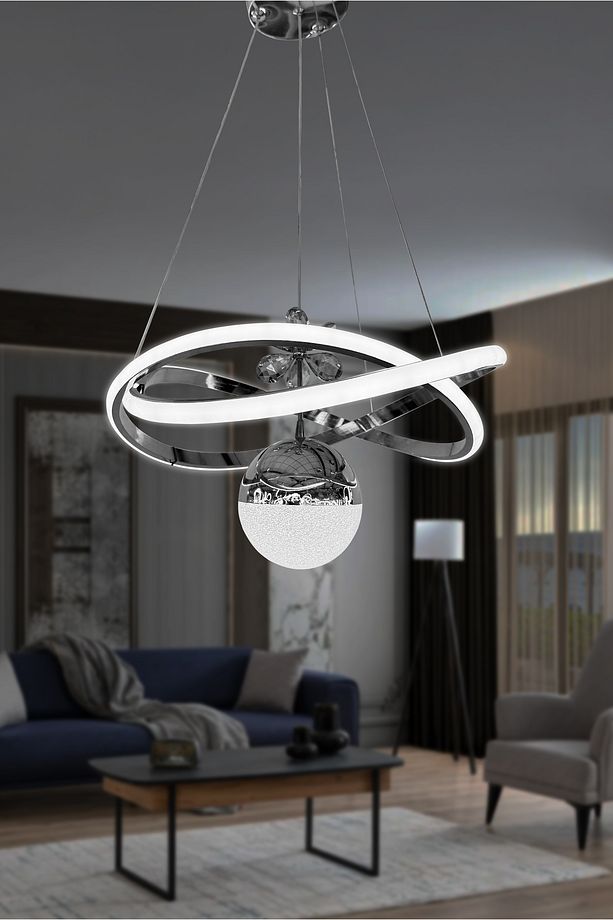 Dalga Tek Toplu Led Avize Kumandasız Krom - 2