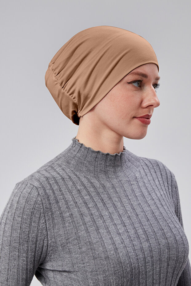 Women's Hijab Ready-To-Wear Practical Snap-On Bonnet Elastic Non-Slip Milky Brown