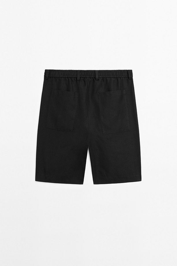 Hafif %100 keten bermuda şort - 8