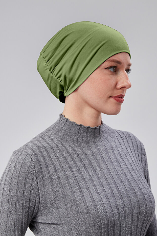 Women's Hijab Ready-To-Wear Practical Snap-On Bonnet Elastic Non-Slip Pistachio Green