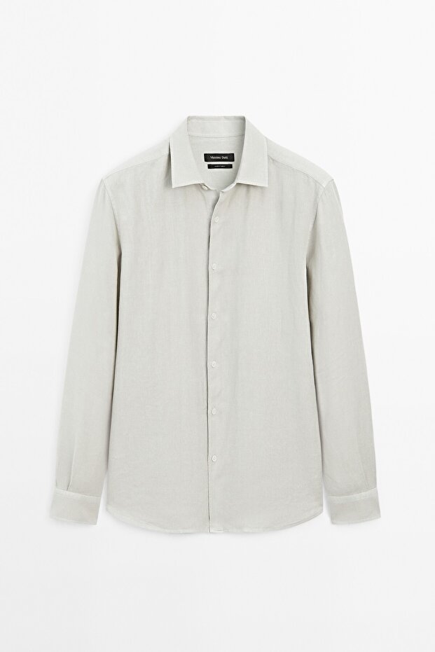 Slim fit keten karışımlı gömlek - 6