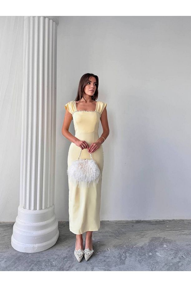 Elenor Uzun Atlas Elbise - 5