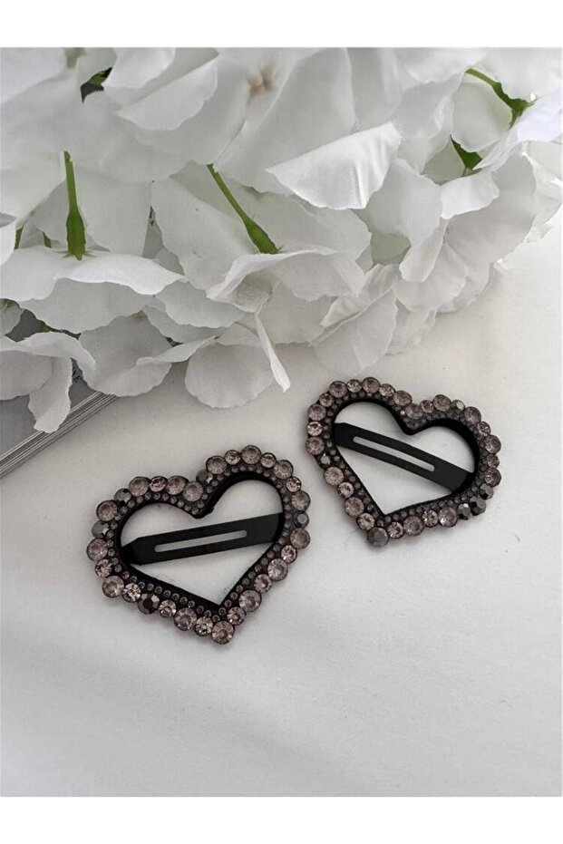 Set of 2 Heart Buckles with Smoked Crystal Stones
