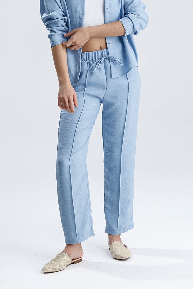 Women's Flam Linen Trousers – Elastic High Waist Relaxed Cut Summer Oversize