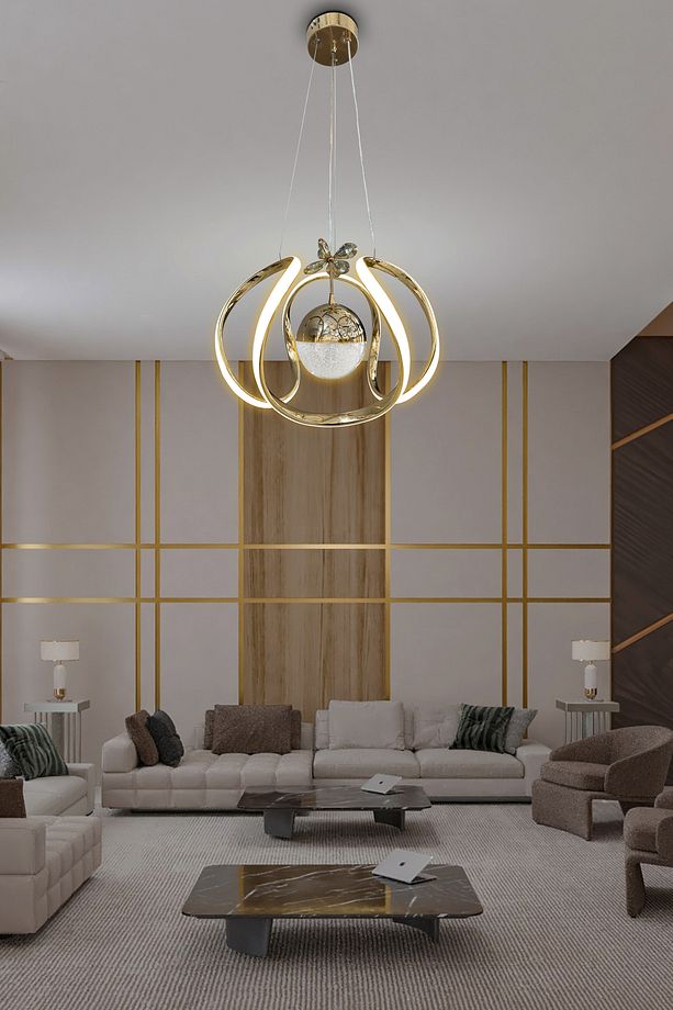Arya Tek Toplu Led Avize 2 mt - Salon & Oturma Odası Avizesi Kumandasız Gold - 2