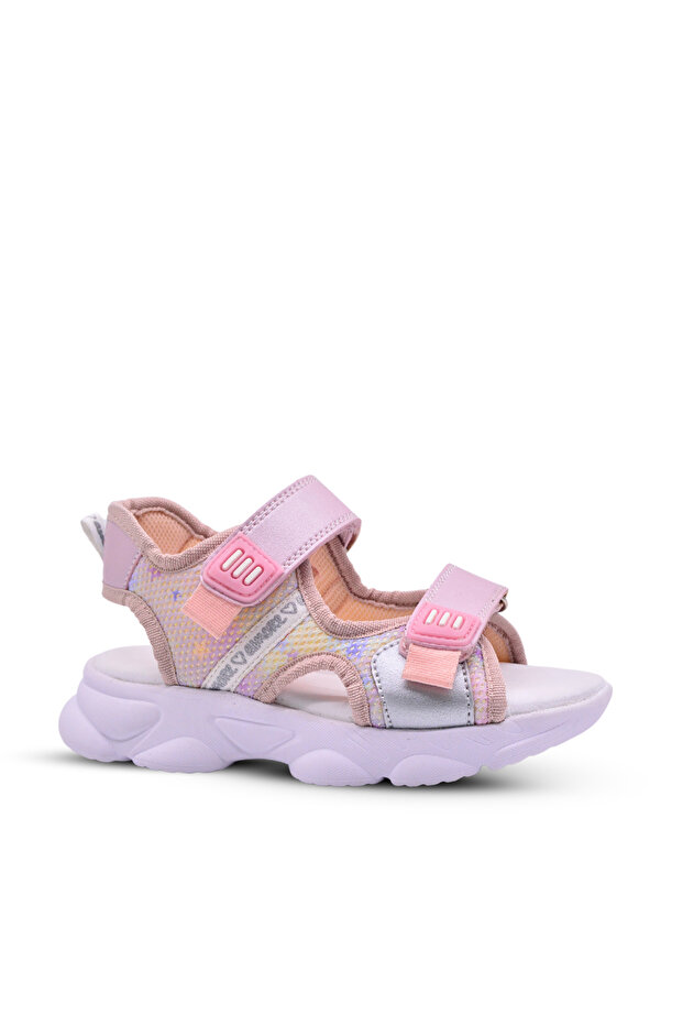 Stella Girl's Air Mesh Detailed Rainbow Patterned Lilac Color Sandals