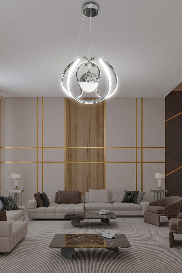 Arya Tek Toplu Led Avize 2 mt - Salon & Oturma Odası Avizesi Kumandasız Krom - 1