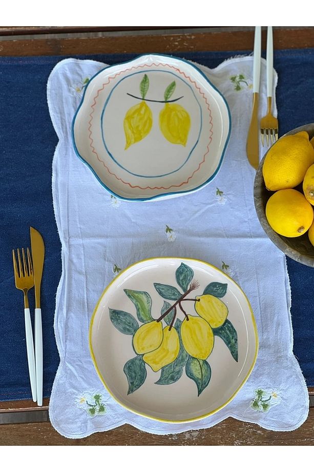 2 Adet El Yapımı Limon3 Temalı Sunum Tabağı - 4