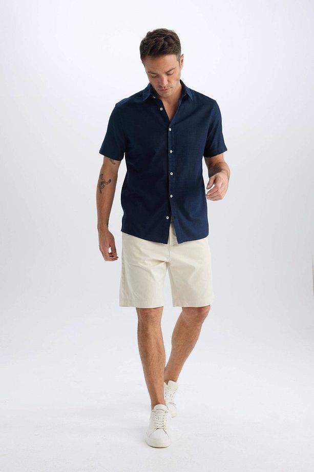C7684 Ekru %100 Pamuk Regular Fit Gabardin Bermuda Şort - 3