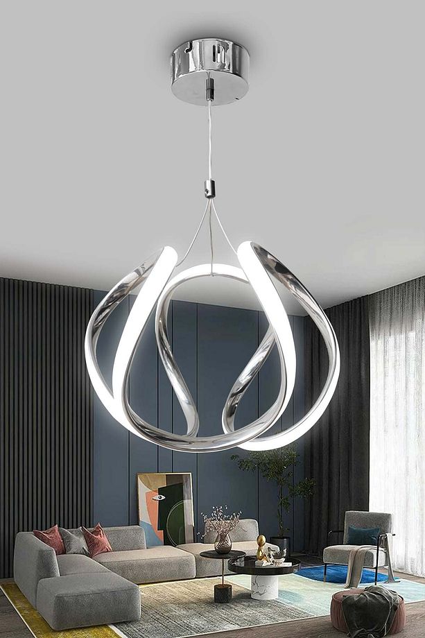 Arya Topsuz Led Avize 2 mt - Salon & Oturma Odası Avizesi Kumandasız Krom - 3