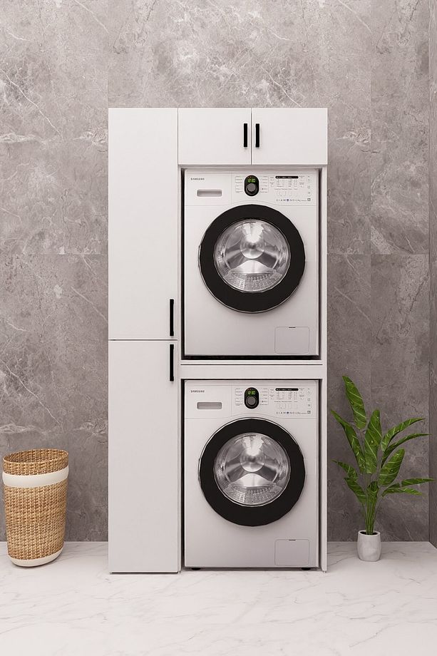 MDF ÇAMAŞIR MAKİNESİ DOLABI KURUTMA MAKİNESİ DOLABI RAFLI - 4