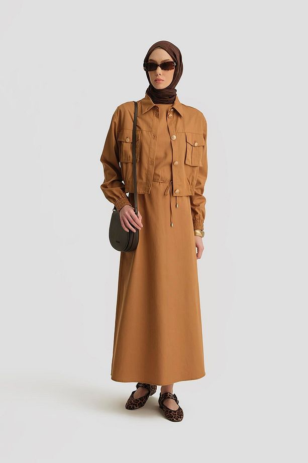 İçi Elbiseli Bomber Ceketli Takım 25y6001 Taba - 2