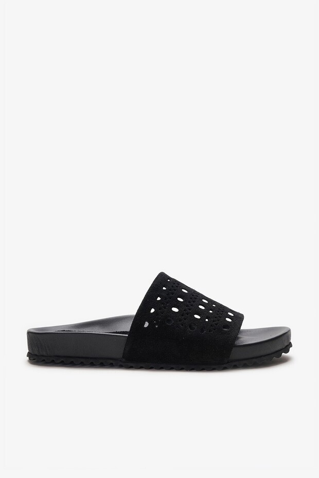 Benna Black Genuine Leather Women's Slippers