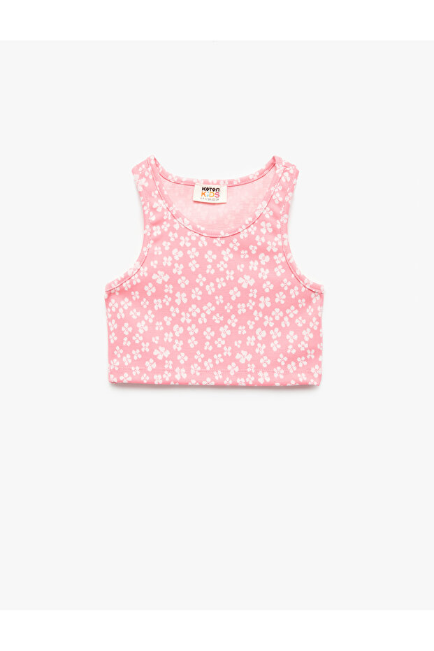 Crew Neck Sleeveless Floral Patterned Crop Tank Top