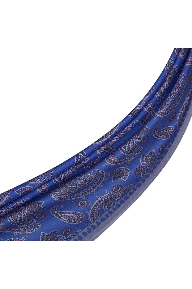 Mesopotamia Patterned Tensel Shawl 02888- Cobalt Blue