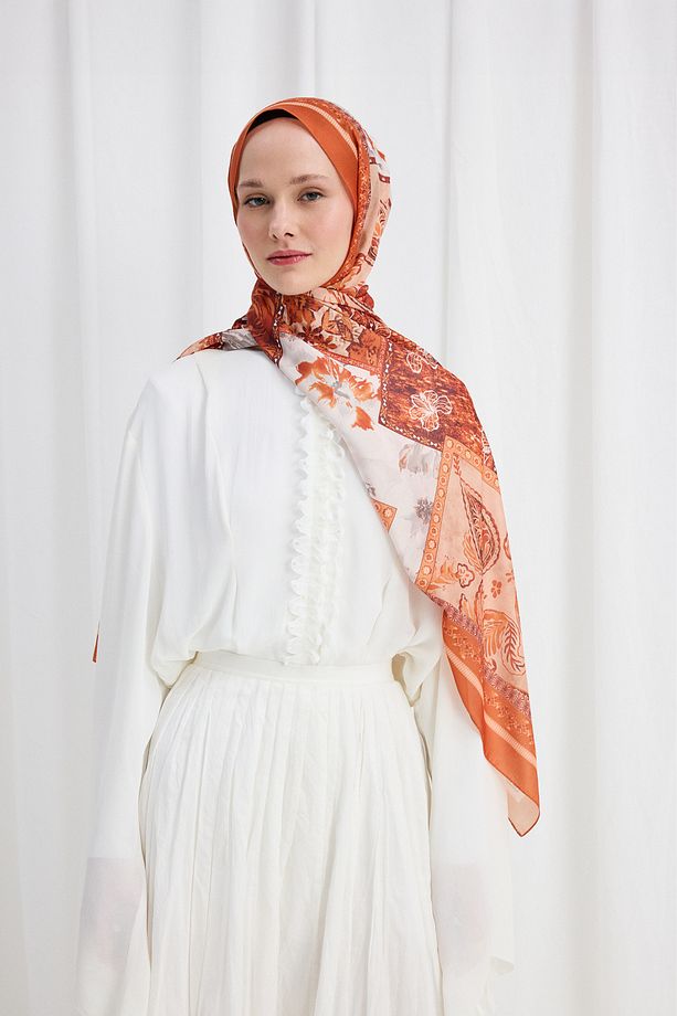 Harmony Desen Soft Şal - Oranj - 1