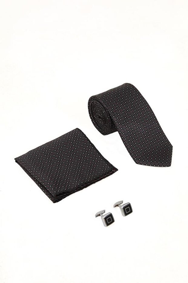 مجموعة هدايا مناديل وربطات عنق منقوشة باللون الأسود - 3