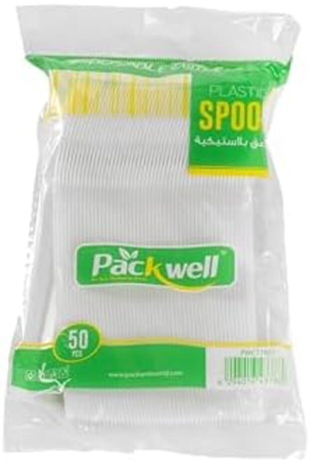 ملعقة بلاستيكية، 50 قطعة، أبيض - 2