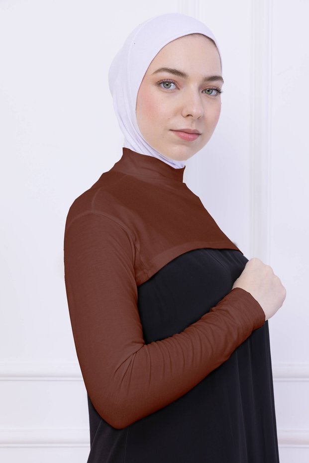Turtleneck Neck Collar Oversleeve Tile - Women's Body Hijab Crop Bolero with Lycra Stand Collar