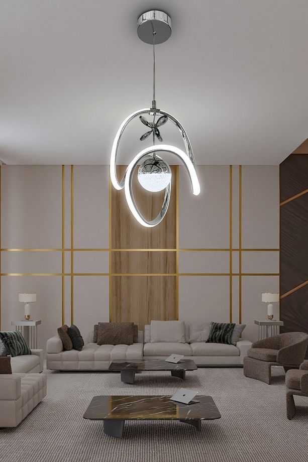 Badem Tek Toplu Modern Sarkıt Led Avize Kumandasız Krom - 3