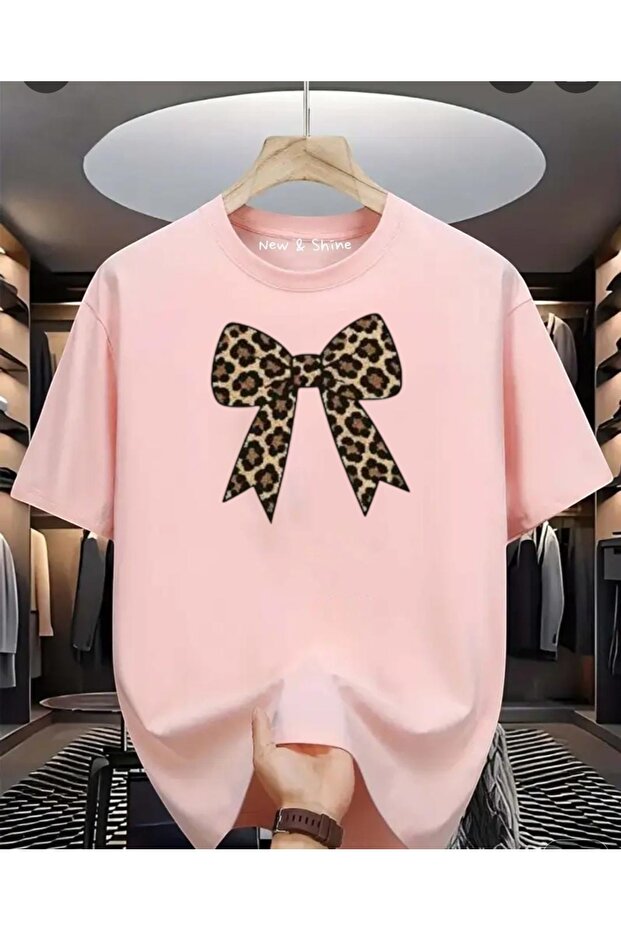 Bow Leopard Printed Oversize T-Shirt
