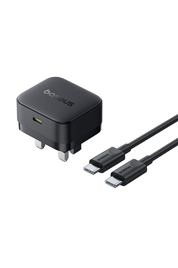 Palm 30W PD Type-C Fast Charging Wall Charger - UK, Ultra Fast C to C Data Cable 1M - Black