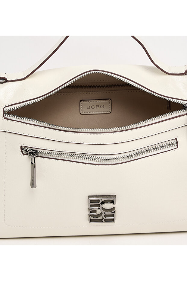 حقيبة يد صلبة باللون البيج - 6