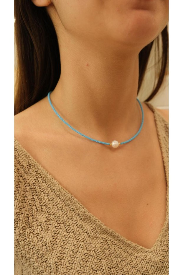 Baroque Pearl Detailed Matte Bead Necklace